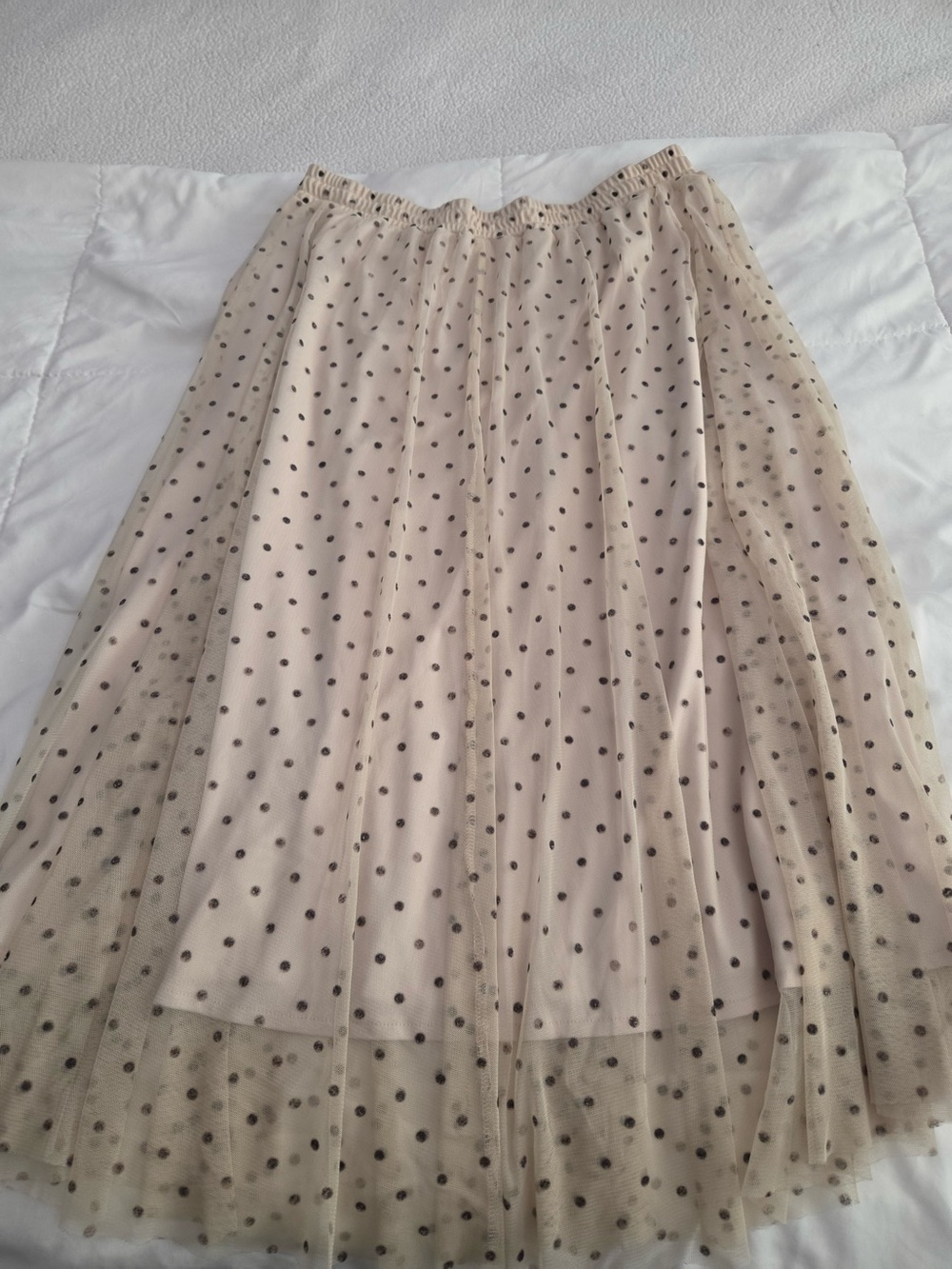 H&M Cream & Black Polka Dot Fashion Casual Midi Tulle Skirt Size Medium